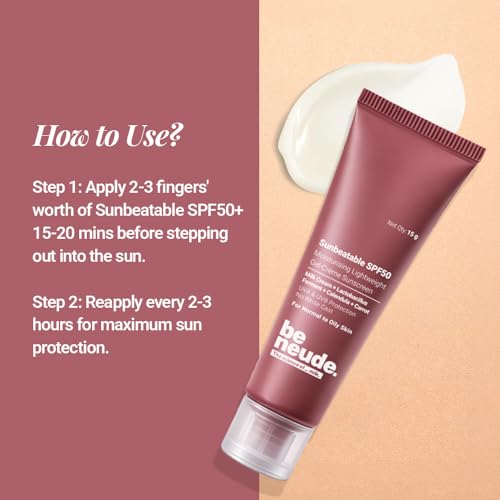Image of Be Neude Sunbeatable 15ml Gel Creme Sunscreen SPF 50 PA++++ with 3 SPF Boosters & Molecular Milk, Complete UVA+UVB Protection with No White Cast, Oily Skin Friendly