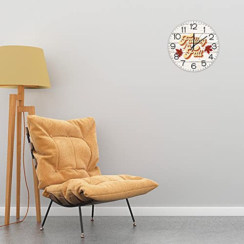Falling For Fall Wall Clock Maple Leaves Vintage Fall Wood Clock Battery Operated Quartz Silent Non-Ticking Clock Farmhouse Rustic Wood Wall Art Thanksgiving For Office School 10 Inch #TOP1