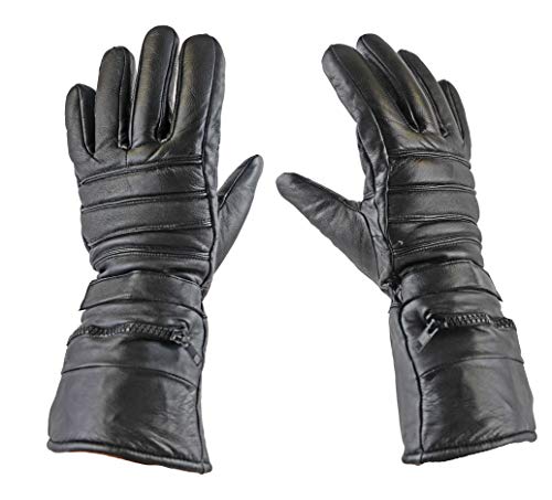 IKleather Motorcycle Zipper Pocket Leather Biker Club Gauntlet Gloves (XL)
