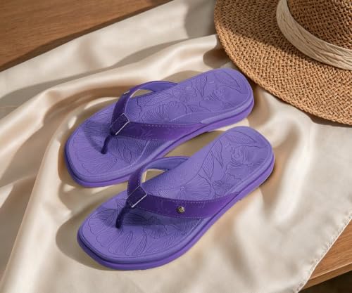 Image of ONCAI Women's Flat Flip Flops Square Thong Sandals with Leaf Printed Summer Beach Daily Casual Dressy Soft Cushion Sandalias Mujer Lightweight Outdoor Waterproof Rubber Sole US Size 6-12