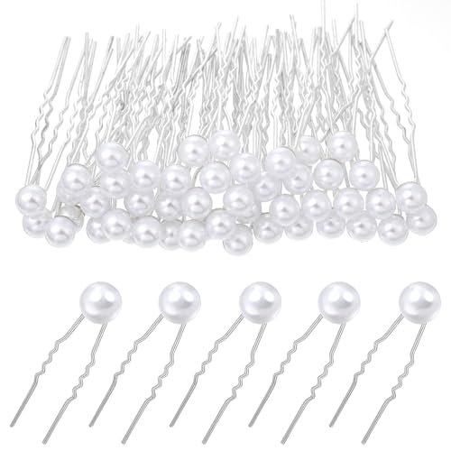 50 Pieces Wedding Pearl Hair Pins for Bridal, White Pearl Hair Ac...