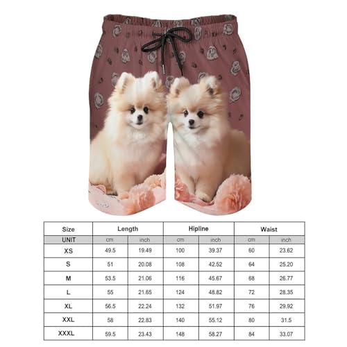 Mens Shorts Pomeranians Puppies and Point Men Swim Trunks Quick-Dry Beach Shorts with Drawstring Pocket Bathing Suit2