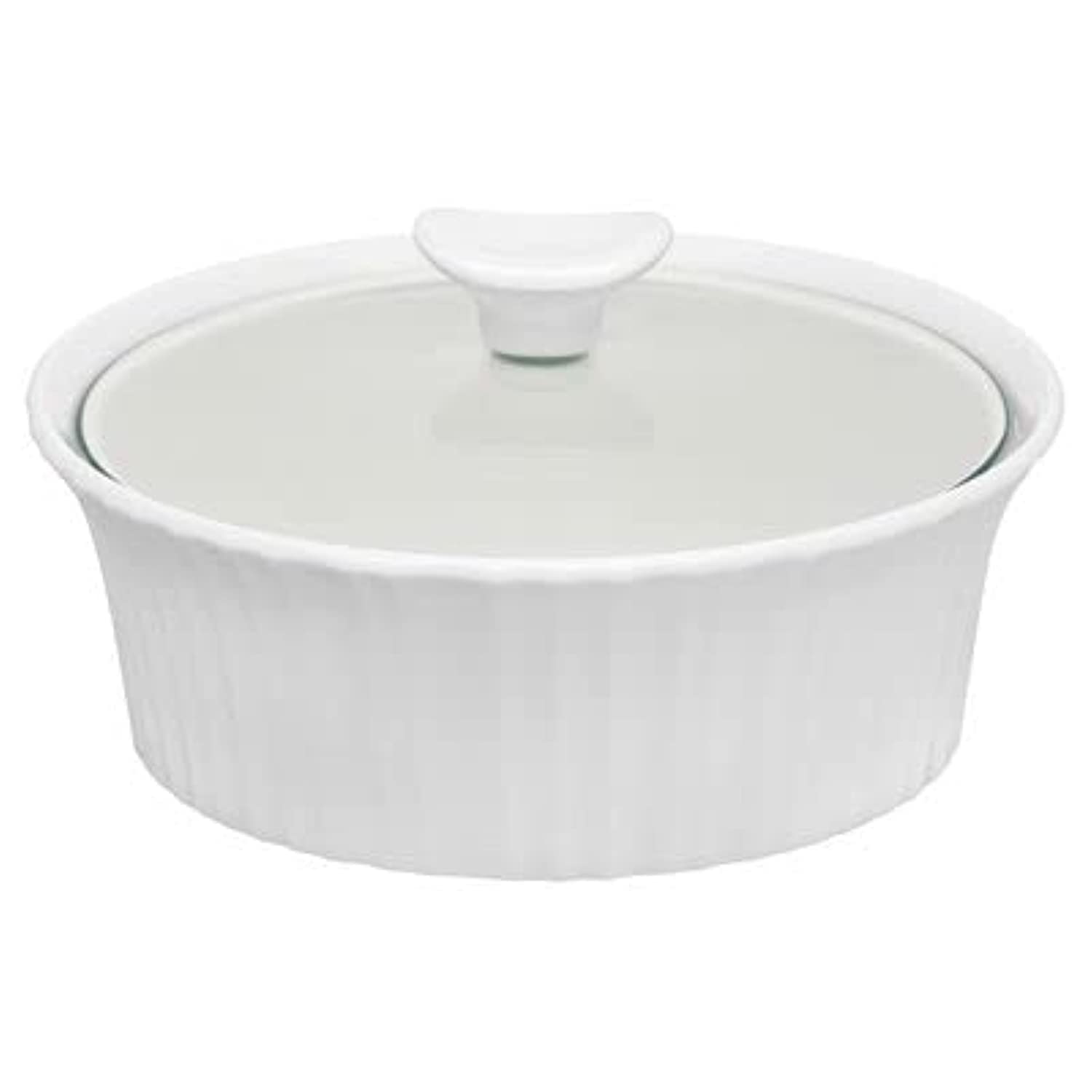 CorningWare French Round Casserole with Glass Lid, White 1.4 Liter Capacity, 210471