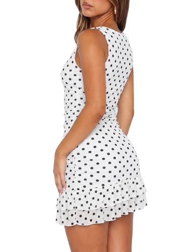 Image of HOCILLE Women's Sexy Bodycon Boat Neck Mini Dresses Sleeveless Ruched Ruffle Hem Club Party Short Dress