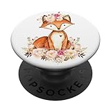 Cute Fox Floral Flower Watercolor Design Foxes Lover Gifts PopSockets PopGrip: Swappable Grip for Phones & Tablets PopSockets Standard PopGrip