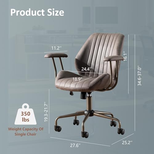 Image of Mid Back Home Office Chair, Mid Century Modern Executive Chair, Comfy Ergonomic Rolling Office Desk Chair with Lumbar Support, Faux Leather Office Chair, Dark Gray