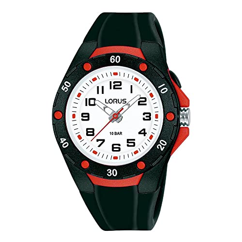 Lorus Unisex Kinder Analog Quarz Uhr mit Edelstahl Armband R2377NX9, Rot