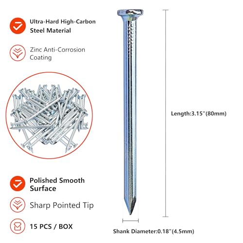 Image of 25pcs 2-1 /3 inch Wall Nails,Galvanized Hardware Nails,Good Hardness Masonry Nails for Hanging Pictures,White Zinc Plated Concrete Nails