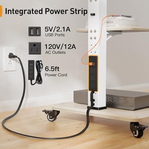 Image of Perlegear Mobile TV Stand with Power Outlet, Tilt & Swivel Rolling TV Cart for 32-75 inches TVs up to 110 lbs, Height Adjustable Rolling TV Stand White with Wheels, Max VESA 600x400mm, PGTVMC17W
