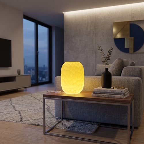 Image of Modern Table Lamp with Warm Yellow 10W LED - Ambient Night Light for Bedroom, Living Room, Desk & Home Decor | Eco-Friendly Warm Glow Lamp | USB Powered (Geometric Pattern)