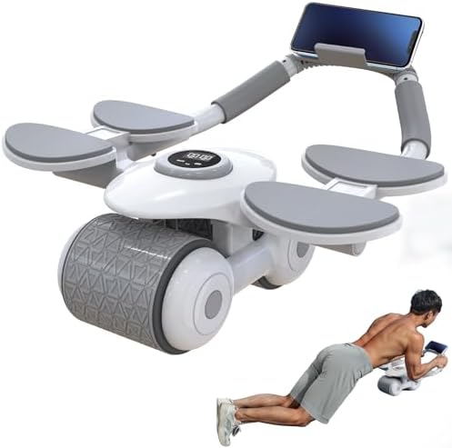 Ab Roller Wheel, Automatic Rebound Abdominal Wheel with Elbow Support and Timmer, Home Fitness or Gym Abdominal Exercise Equipment, New Core Strength Training Wheel with Mat