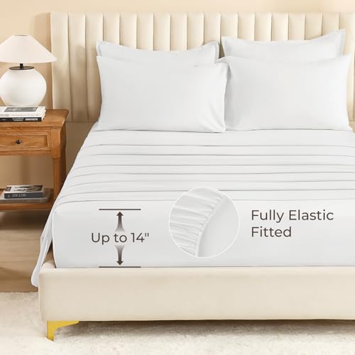 Image of Litanika Comforter Queen Size Set White - 7 Pieces Bed in a Bag Queen Bedding Comforter Sets, Plain Lightweight Bed Set with Comforter, Sheets, Pillowcases & Shams