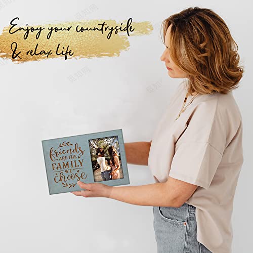 Buecasa Gifts For Best Friends Women Female Bff Sister - Farmhouse Teal Engraved Picture Frame 4X6 Inches - Friends Are The Family We Choose #TOP2