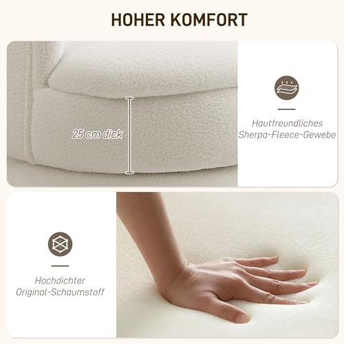 HOMCOM Sessel Wohnzimmer Drehbarer Relaxsessel mit Armlehnen, Loungesessel Lesesessel mit Sherpa-Optik, Polstersessel für Schlafzimmer Cremeweiß