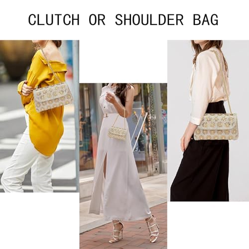 Image of Flower Rhinestone Crystal Clutch Purse Shoulder Bag Sparkling Evening Bag for Wedding Prom Party Bride Guest
