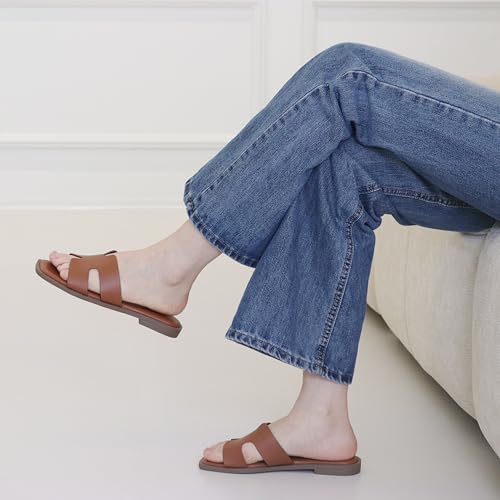 Womens Slip On Flat Sandals Soft Leather Open Toe Slide for Summer Dressy2