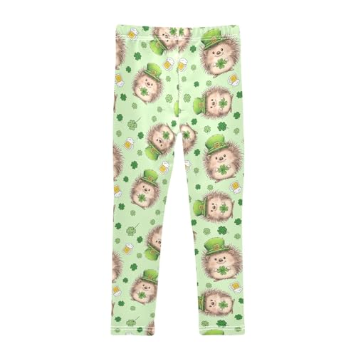 Saint Patricks Day Cute Hedgehog Girls Leggings Soft Comfortable Athletic Leggings Dancing Pants for 4-10 Years2