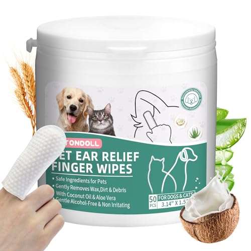 Image of Ear Cleaner Finger Wipes for Dogs & Cats - Gently Remove Ear Wax Debris Sooths & Deodorizes, Relieve Ear Itching & Inflammation, Natural Ingredients Fresh Coconut Scent 150 Pcs