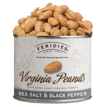FERIDIES Super Extra Large Sea Salt & Black Pepper Virginia Peanuts 9oz Can (Pack of 3)
