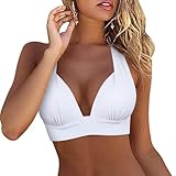 Hilor White Push Up Bikini Swim Top for Women Retro Halter Swimsuits Sexy Tie Back Longline Bikini Bathing Suit Tops 12