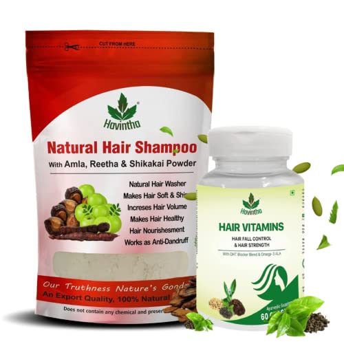 Image of Havintha Natural Hair Shampoo with Amla, Reetha and Shikakai Powder (227g) (SHAMPOO & HAIR VITAMIN)