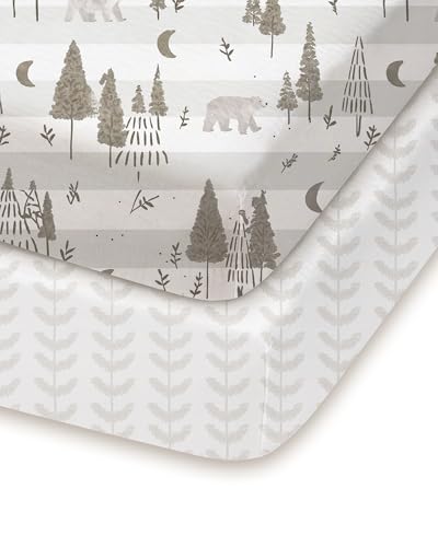TotChill Pack and Play Sheets Fitted, Beige Trees&Leaf Design, Hypoallergenic, Soft and Safe, 2 Pack for Boys and Girls