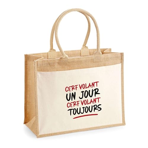 Sac cabas jute avec poche grand volume idée cadeau plage marché famille travail