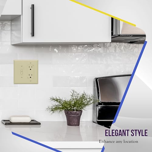 Image of ENERLITES Combination Toggle Switch /Decorator Switch Wall Plate, Mid-Size 2-Gang 4.88 x 4.92 inch, Polycarbonate Thermoplastic, 881131M-I, Ivory
