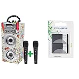 DYNASONIC Altavoz Bluetooth Portatil Karaoke con 2 Micrófonos Incluidos, Lector USB Y SD + Batería Tipo Bl5C para Móvil, Altavoz, Y Otros Aparatos. Baterías Recargables De 1020Mah