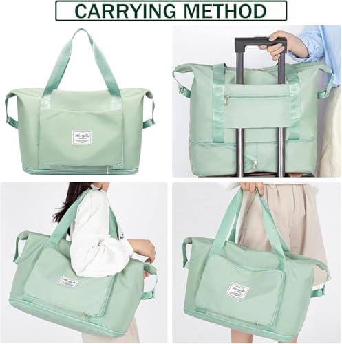 Image of Nylon 41L Expandable Travel Bag for Women, Foldable Waterproof Duffle Bag, Lightweight Carry-On Luggage with Wet Pocket, Vanity Handbag for Travel & Gym (Green, 41 Liter)