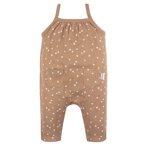 Image of Gerber Baby Girls' Sleeveless Cotton Long-Leg Romper Jumpsuit