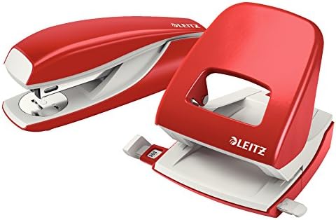 Leitz NeXXt dziurkacz biurowy, 30 arkuszy, szyna ograniczająca z informacjami o formacie, metal, czerwony, 50080025