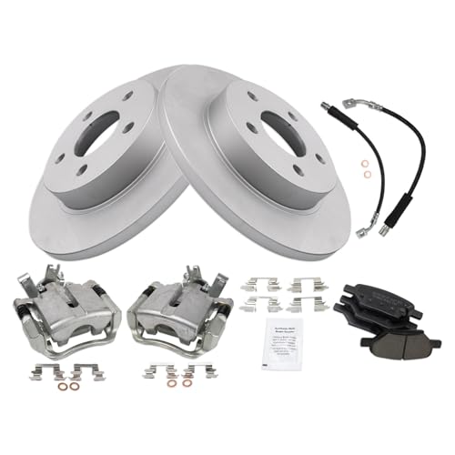 Image of TRQ Rear Brake Pad and Rotor Set Ceramic G Coated Rotors Calipers Compatible with 2005-2007 Chevrolet Malibu