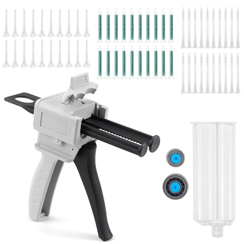 Pistolet à Colle Époxy AB 50 ml Pistolet Distributeur Époxy avec 1 Double Cartouche de Colle 50 ml et 60 pour Seringues de Mélange Statique 2:1