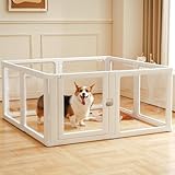 Citylife 8-TLG Welpenauslauf 60cm hoch, Hundelaufstall faltbar mit Tür, Hundegehege Wohnung, XXL Laufgitter für Hunde, Katzen, Kaninchen, Kleintiere, rutschfest, Transparent,120LX120WX60HCM