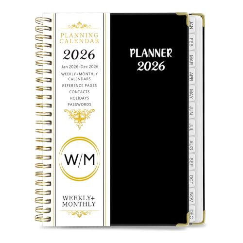 Mistep Taccuino inglese 2026, formato A5, con pagine a linea, calendario a spirale in metallo, piano settimanale, programma di registrazione del lavoro, carta da lettere da 100 g (taccuino nero)