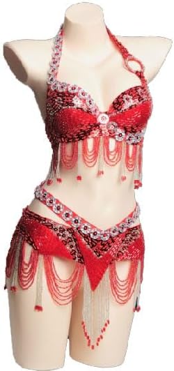JRUIA Female Belly Dance Performance Costumes Rave Festival Dancing Outfits Belly Dancer Top Bra and Belt 2-Piece Set
