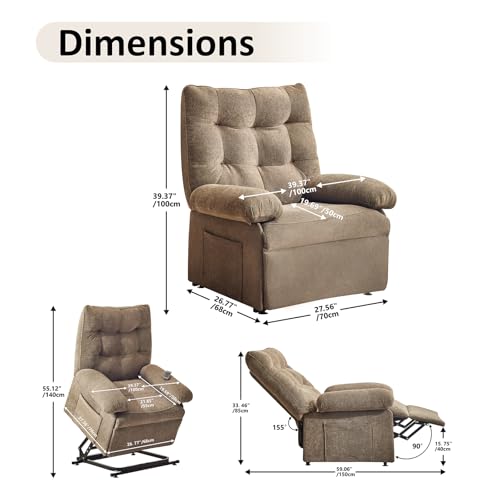 Roomark Relaxsessel Elektrisch mit 3 Motoren,Fernsehsessel mit Liegefunktion,Sessel mit Aufstehhilfe für Senior,Seniorensessel mit Fernsteuerung,TV Sessel Wohnzimmer,relaxliege,Recliner Chair (Braun) – Bild 4