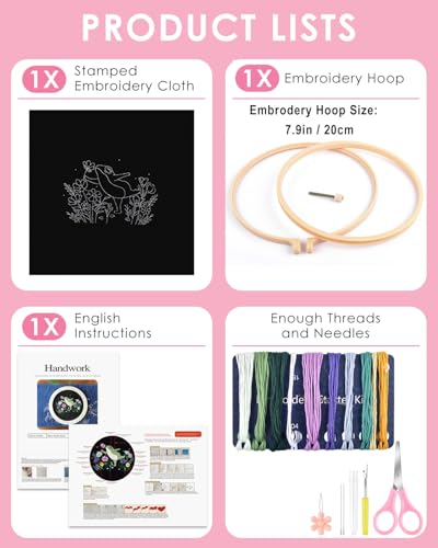 Image of TINDTOP Embroidery Kit for Beginners Adult, Frog Embroidery Kit | Include Embroidery Cloth Hoops Threads for Craft Lover Hand Stitch with Embroidery Skill Techniques