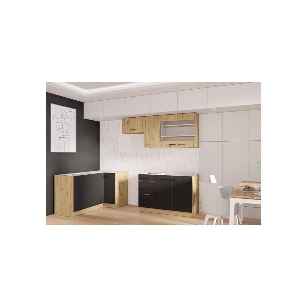Cuisine complete - MODENA - 270 x 150 cm - Chene artisan et noir mat