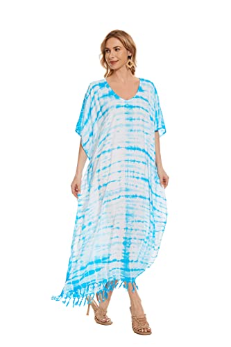 Image of Beautybatik Women Hippie Tie Dye Caftan Kaftan Loungewear Maxi Plus Size Long Dress XL to 4X