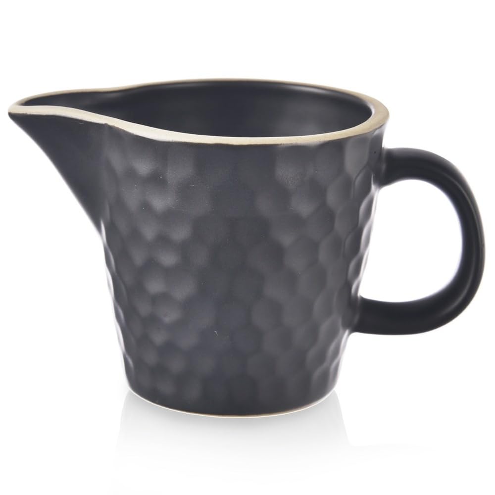 Petit pot à lait en céramique Orion Tea Time noir de 100 ml au design nid d'abeille