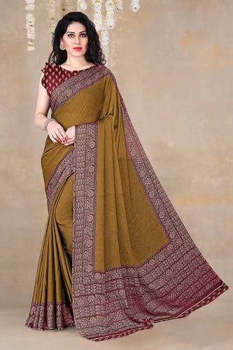 Image of MIRCHI FASHION Saree for Woman Chiffon Georgette Solid with Contrast Border | Lightweight Daily Wear Women's Sari and Printed Blouse Piece