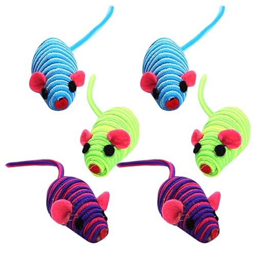 Kisangel Jouets Souris Couleur Aléatoire Lot de 6 en Corde Élastique pour Chat Interactif et Sûr, des Chats et Chatons