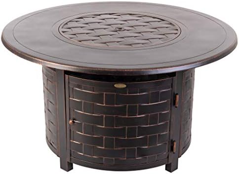 Fire Sense62208 Perissa Basketweave Aluminum Convertible Gas Fire Pit Table 55,000 BTU Multi-Functional Outdoor with Fire Bowl Lid, Nylon Weather Cover & Clear Fire Glass Bronze Finish - Round - 44"