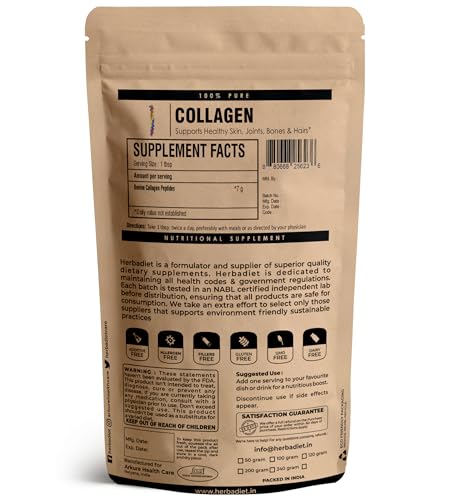 Image of Herbadiet Collagen Peptides Powder|200 Gram|Hydrolyzed Type 1&3 Grass-Fed,Pasture Raised|Easy Mixing Vital Nutrients&Proteins,Collagen For Women&Men