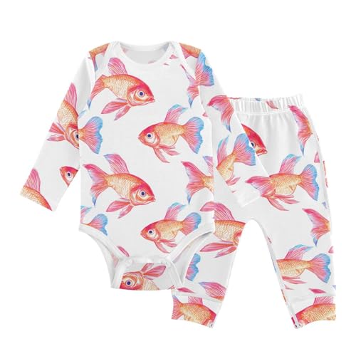 vvfelixl Baby Bodysuits Pants Sets Glowing Fish Baby Bodysuit Long Sleeve Baby Clothes for Boys Girls 12-18M