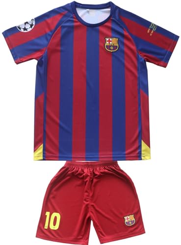 ORGBRAIN Barcelona Home Leo #10 clásico 2009/2010 Edición Limitada Fútbol Infantil Jersey Shorts Conjunto de Calcetines Juveniles, Ronaldinho Azul, 24 (6-7 Years)