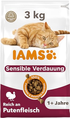 IAMS Sensible Verdauung Katzenfutter trocken mit Pute - Trockenfutter für Katzen mit empfindlichen Mägen ab 1 Jahr, 3 kg