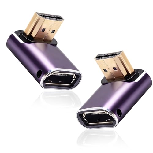 Synkris Lot de 2 adaptateurs coudés à 90 ° 8K @ 60 Hz 2.1 Fiche coudée 48 Gbps Convertisseur vertical vers le bas avec indicateur de travail LED pour...